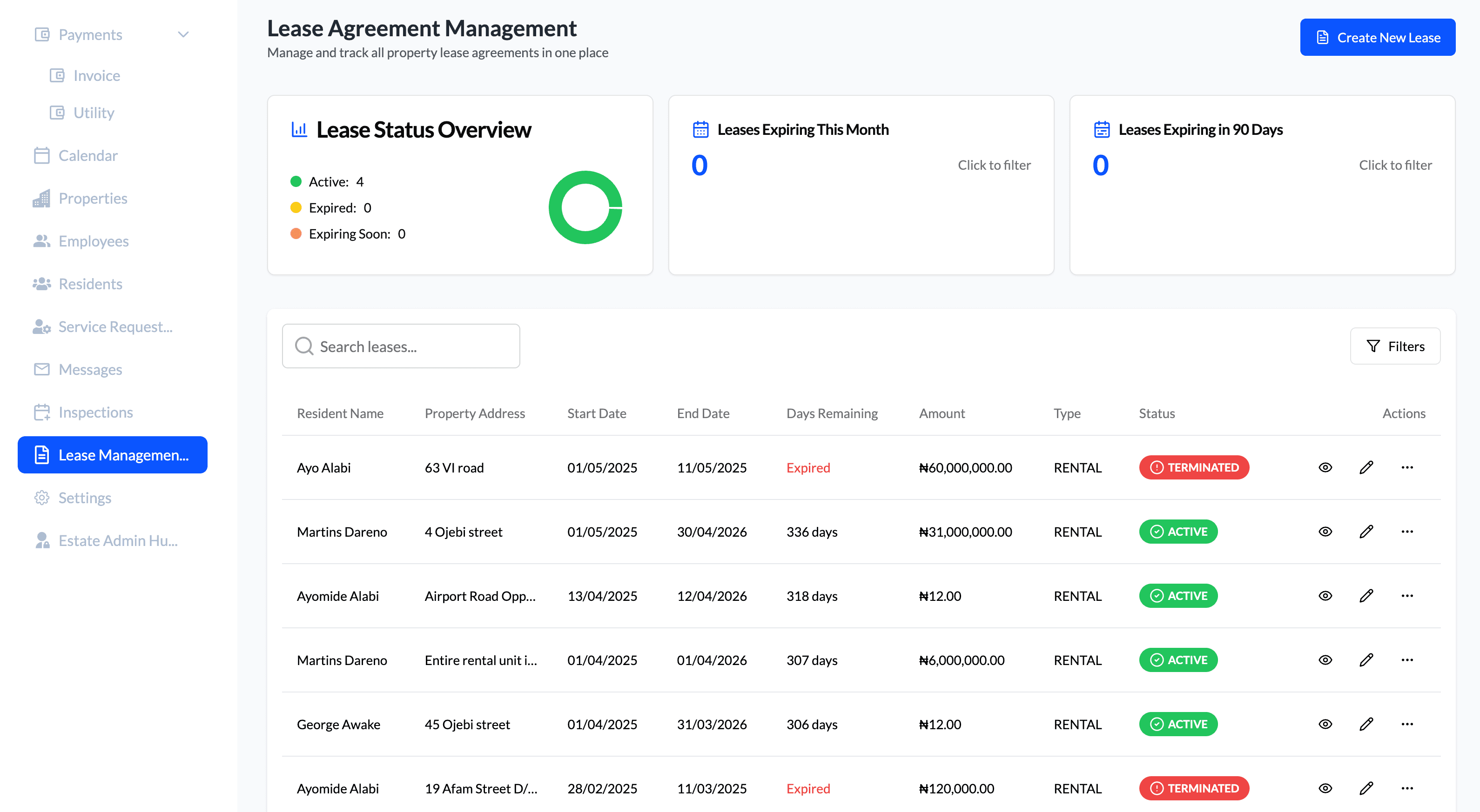 Lease Management Interface