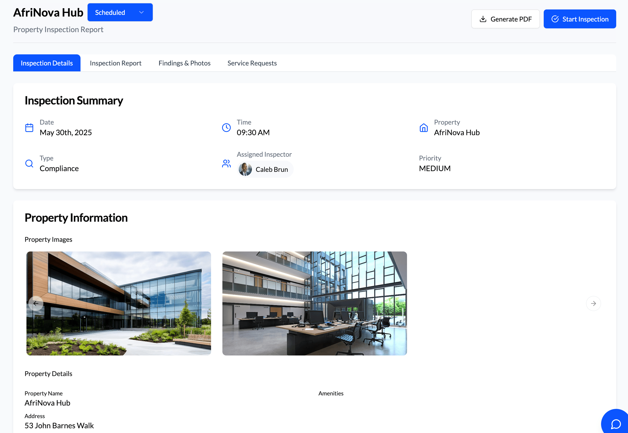Property Inspections Interface